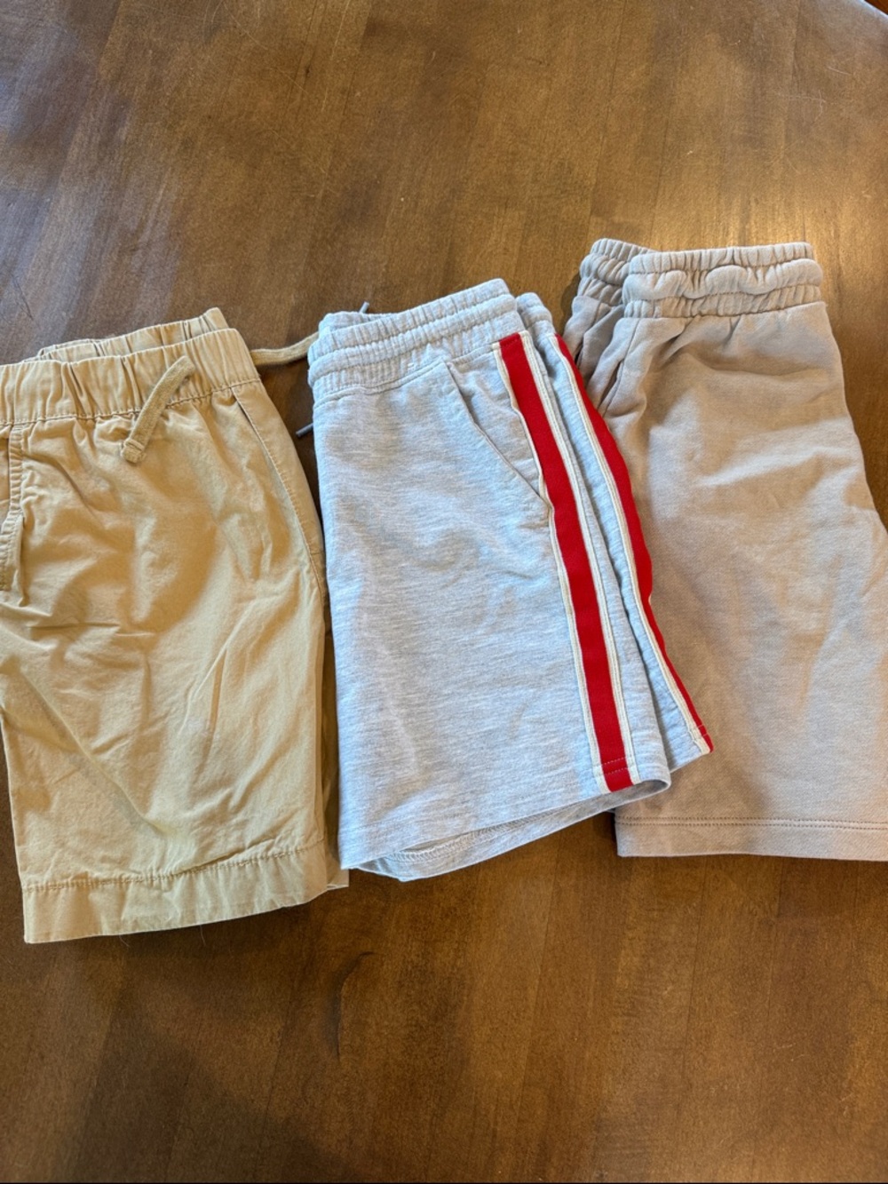 Set of 3 Casual Boys' Shorts - Khaki, Heather Gray with Red Stripe, Light Tan
